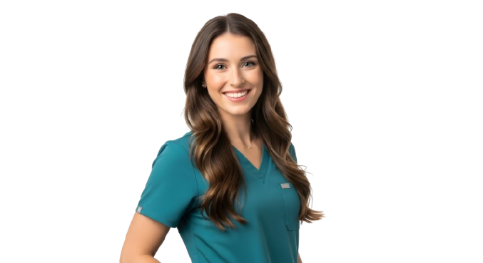 Veterinary team member wearing teal scrubs